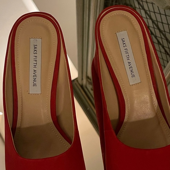 Saks Fifth Avenue Red Suede Mules - Picture 6 of 8